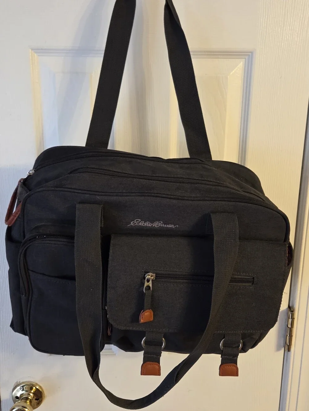 ​Eddie Bauer Diaper Bag Tote - Grey Canvas with Copper Lining - 14.5x12